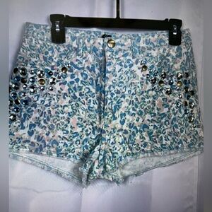 Devided By H&M Womens Blue Animal Print Sequined Front High Rise Shorts Sz 10